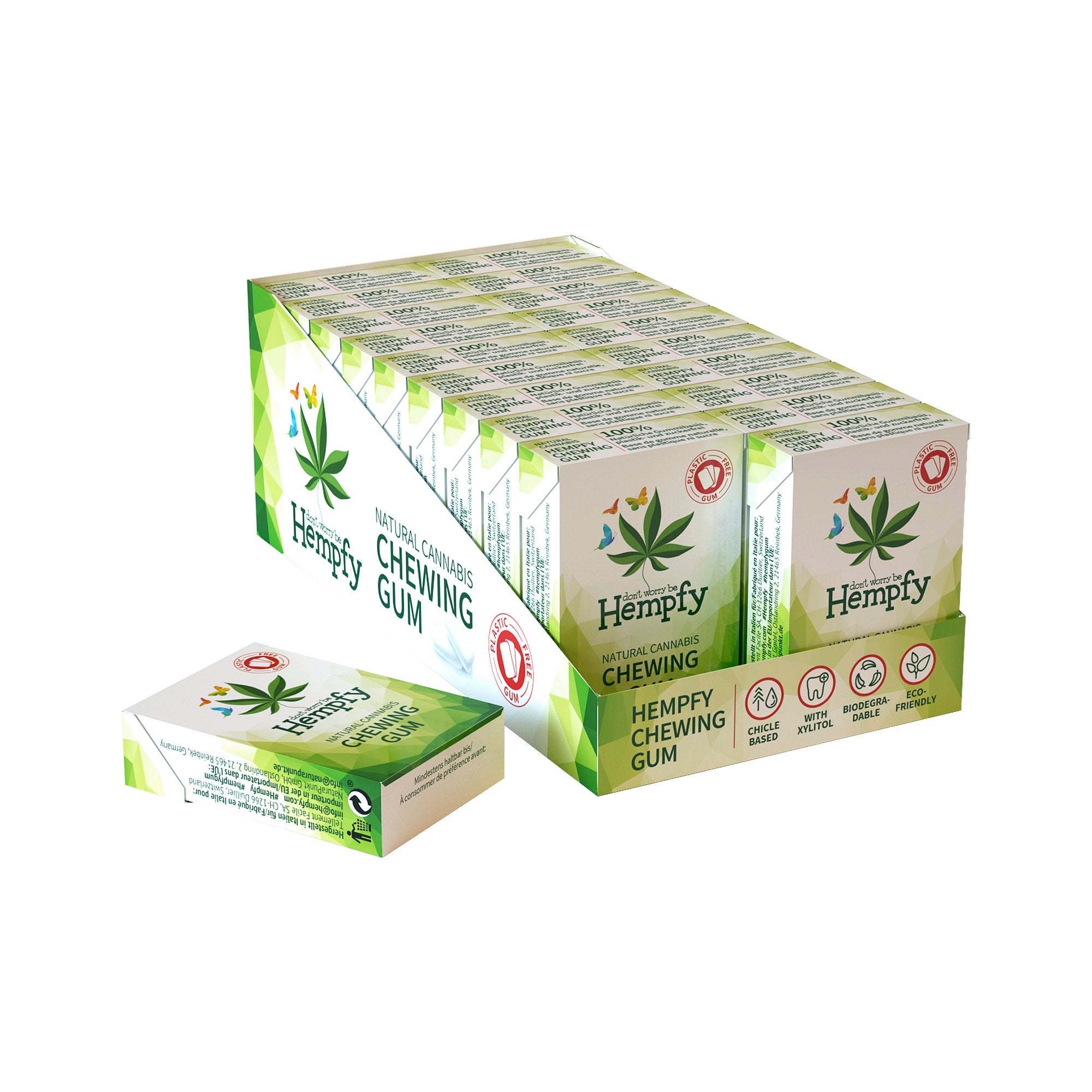 Hempfy natürlicher Kaugummi auf Chicle-Basis, Box mit 20 Kartons mit je 12 Big-Size Kaugummis - Hempfy Deutschland